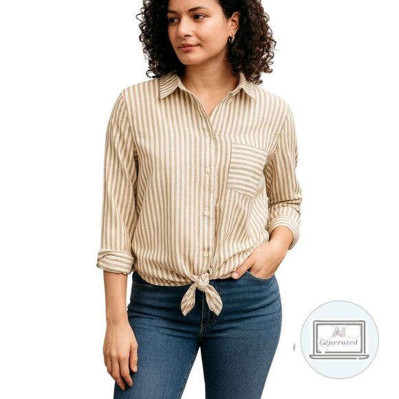 NEW Madewell Womens Tie Front Shirt Maitland Stripe Cropped Button Front Size S - Picture 1 of 11